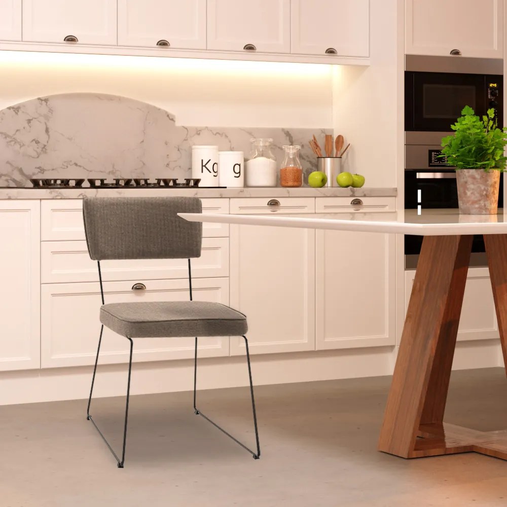 Kit 6 Cadeiras de Jantar Decorativa Base Aço Preto Luigi Linho Bege G17 - Gran Belo