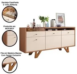 Balcão Buffet Ellora 2 Portas Com Espelho Redondo H01 Nature/Off White