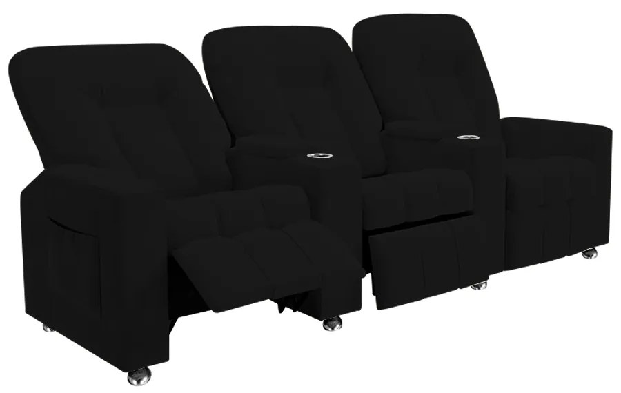 Poltrona Reclinável 3 lugares para Sala de Cinema Pequim Veludo Preto G23 - Gran Belo