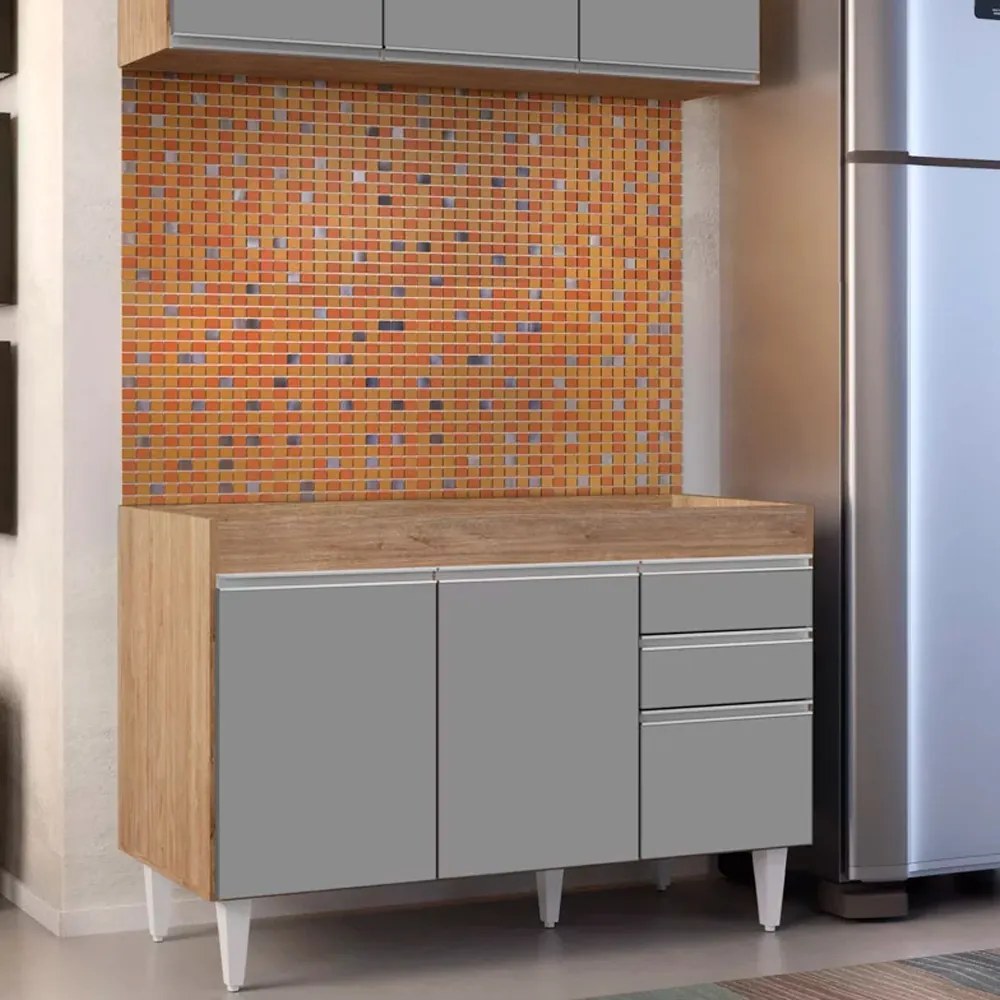 Balcão de Cozinha Lavanderia sem Tampo 02 Gavetas Beth 120 cm L06 - D'Rossi - Castanho e Cinza