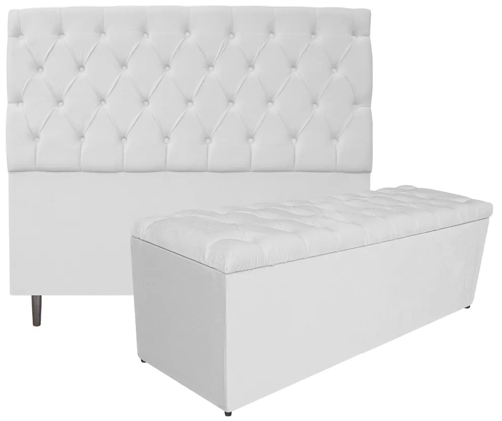 Kit Cabeceira e Calçadeira Liverpool 140 cm Casal Corano Branco - ADJ Decor
