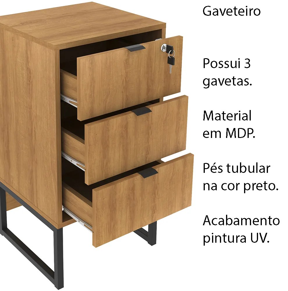 Gaveteiro para Escritório Home Office ME4158 MDP Amendoa/Preto G69 - Gran Belo