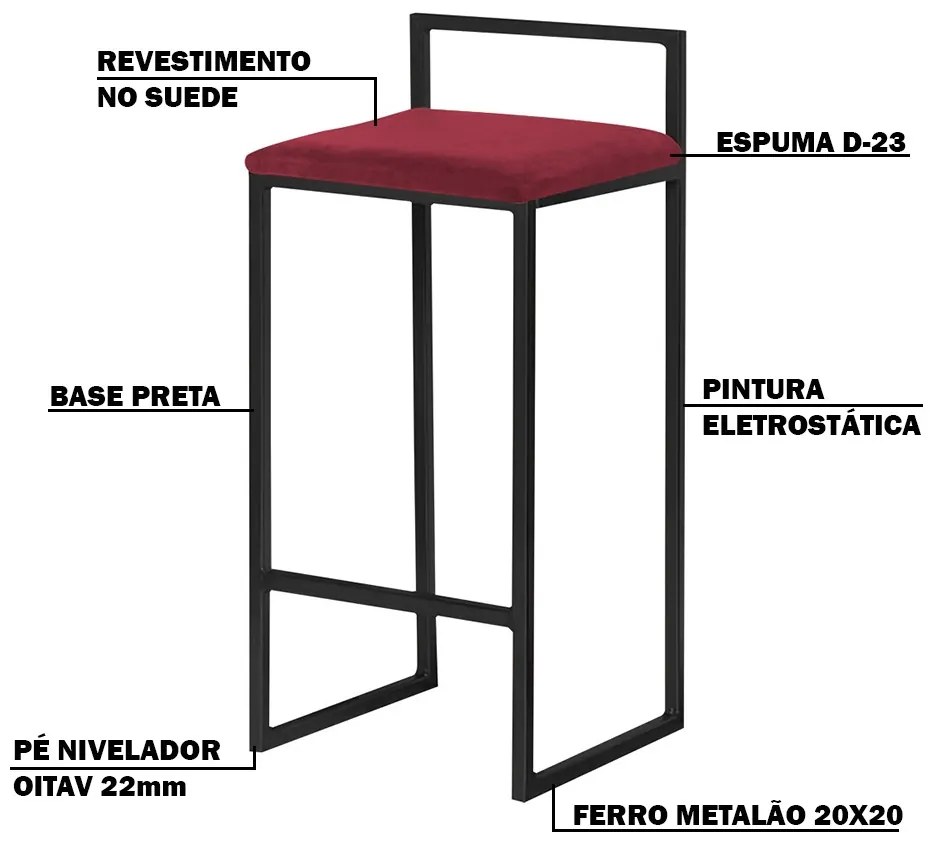 Banqueta Decorativa Jasmine Base Preto Suede Bordô G41 - Gran Belo