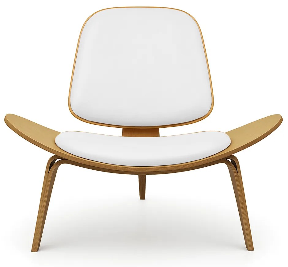 Poltrona Decorativa Base de Madeira Shell Sintético P01 - D'Rossi - Branco