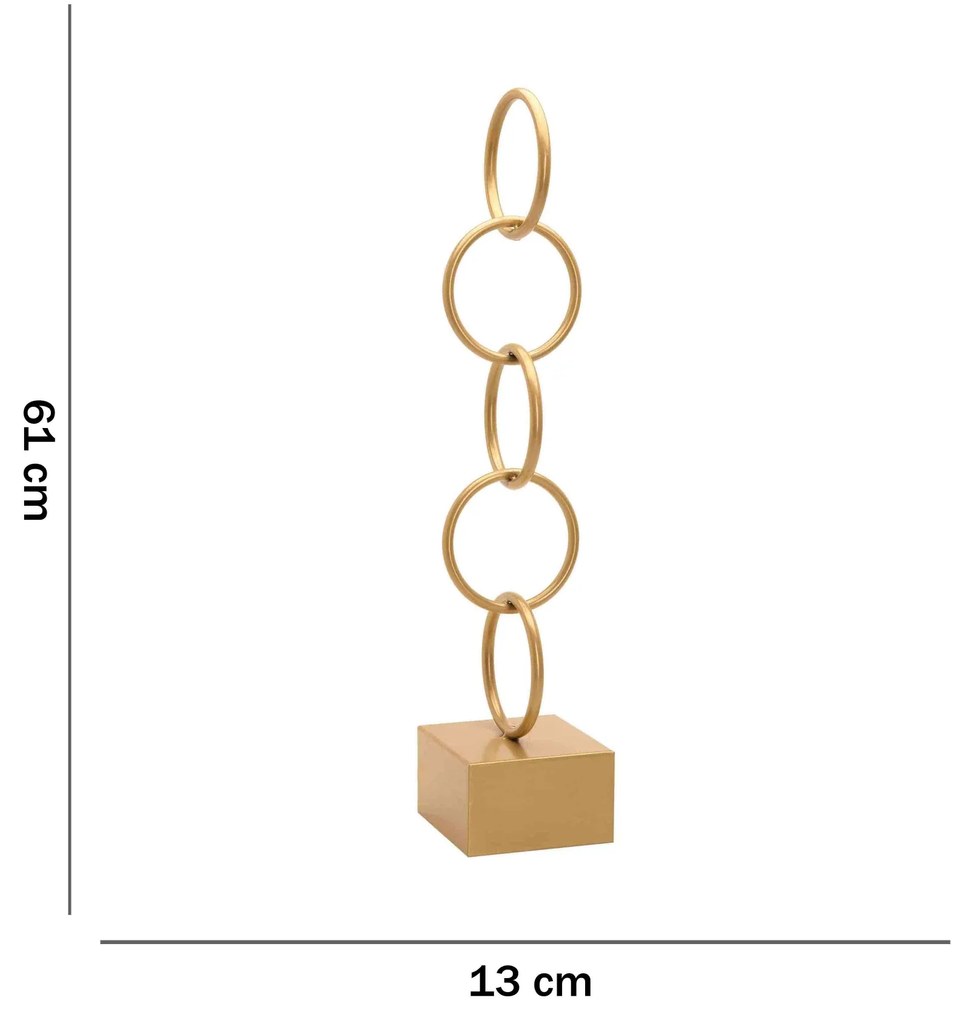 Escultura Decorativa Em Metal Círculos Dourada 61x13 Cm - D'Rossi