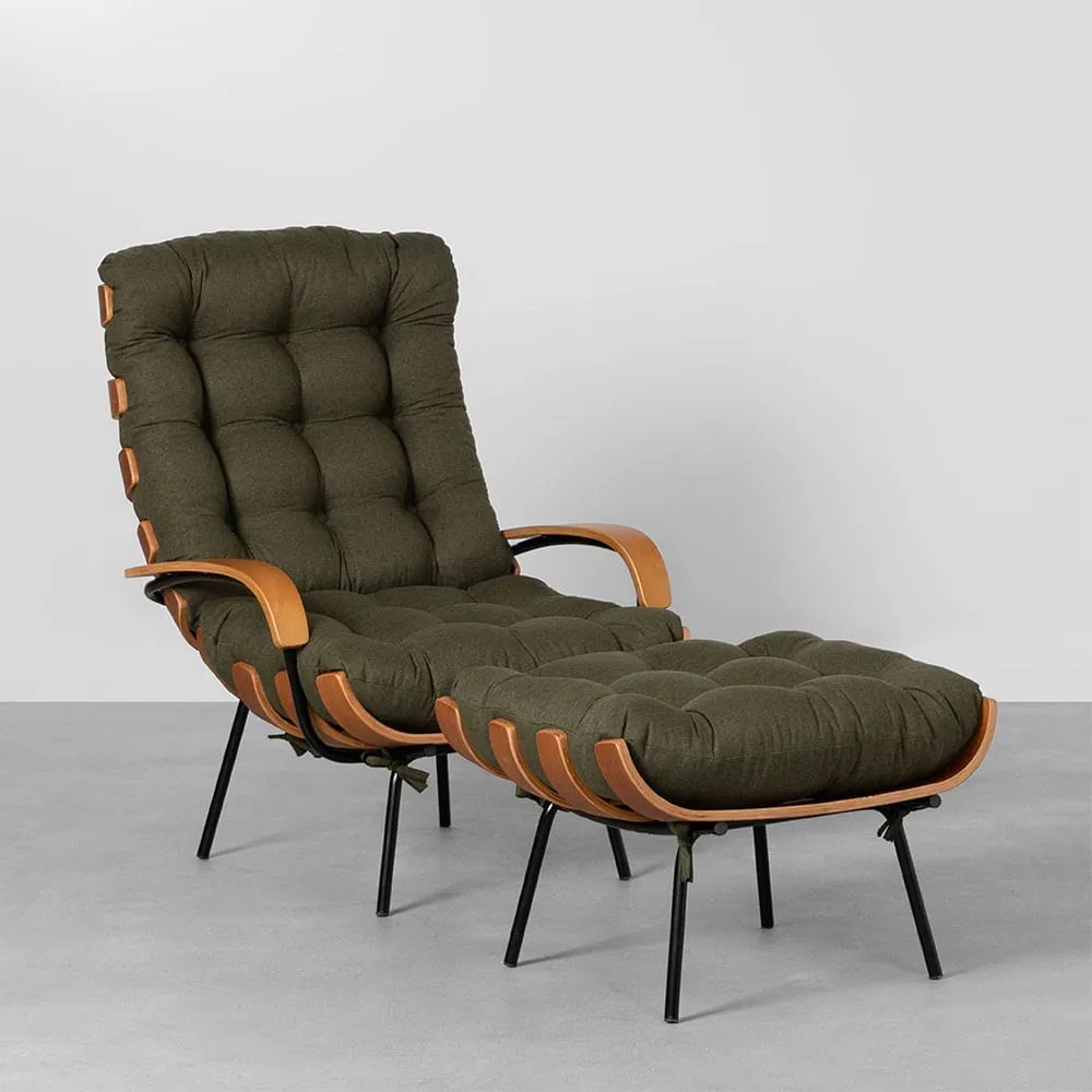 Poltrona Costela com Braço Encosto Alto e Puff - Tent Pesto