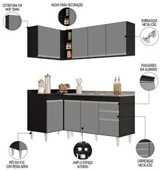 Armário de Cozinha Modulado de Canto Direito 4 Peças CP39 com Pia Inox