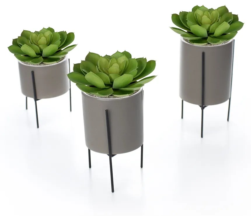 Cachepot Cinza com Suporte em Metal P 10X8 cm - D'Rossi