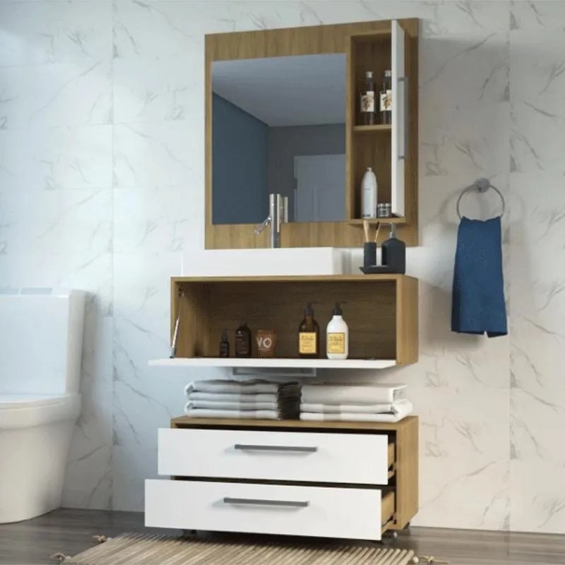Conjunto de Banheiro Completo Grécia Balcão Painel Cuba Kit Torneira