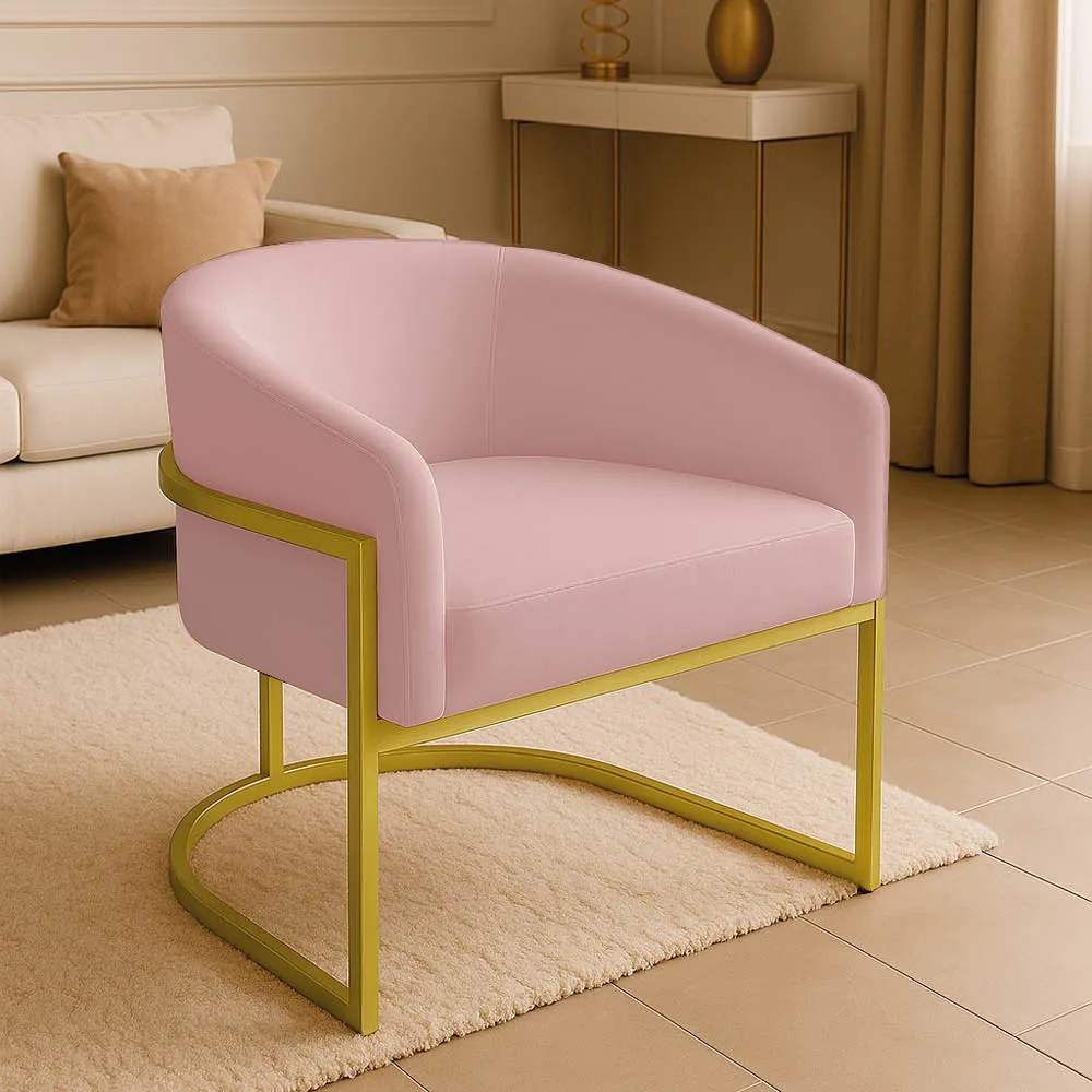 Poltrona Sala Decorativa Industrial Dourada Arielle Veludo - Rose