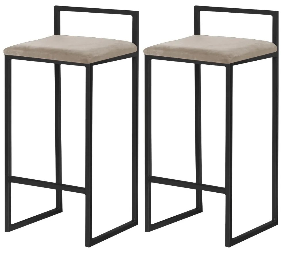 Kit 2 Banqueta Decorativa Selena Base Preta Suede Cappuccino G41 - Gran Belo