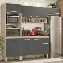 Cozinha Compacta 4 Peças Com Balcão Dama D02 Avena/Grafito - Mpozenato