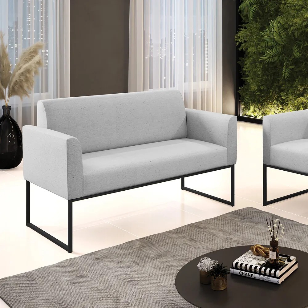 Sofá Namoradeira Base Industrial Preto Marisa Linho D03 - DRossi - A05 Cinza