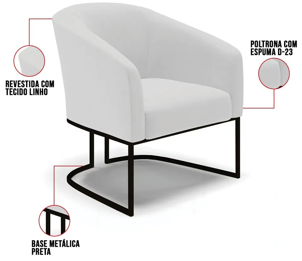 Poltrona Stella Linho Base Industrial Preto D03 - D'Rossi - Cinza