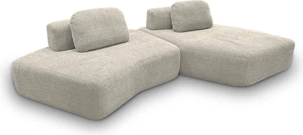 Sofá Ilha Sala de Estar Modulado Dakota com Chaise Encosto Almofadas Soltas Bouclê Rústico Greige G33 - Gran Belo