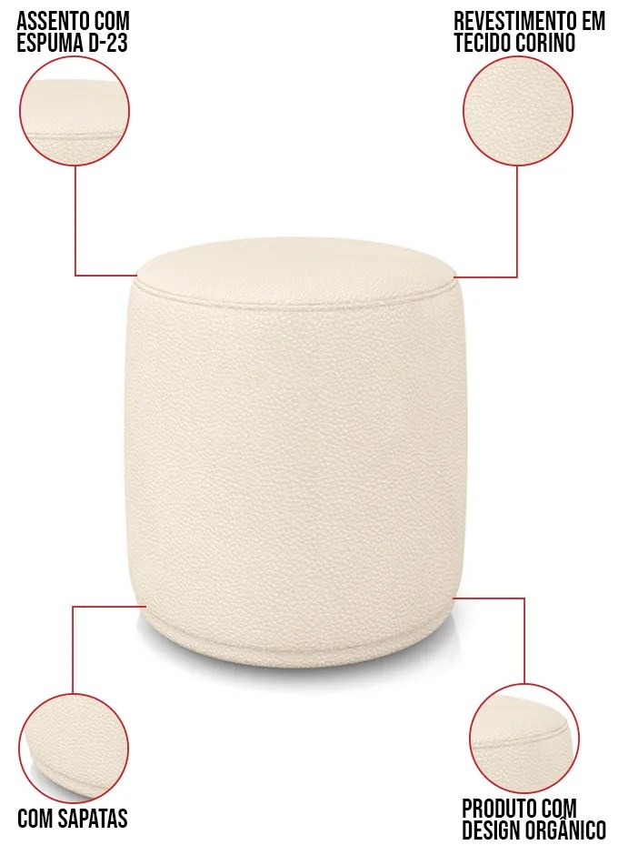 Puff Redondo Orgânico para Sala kit 2 Malu Sintético M11 - D'Rossi - Bege