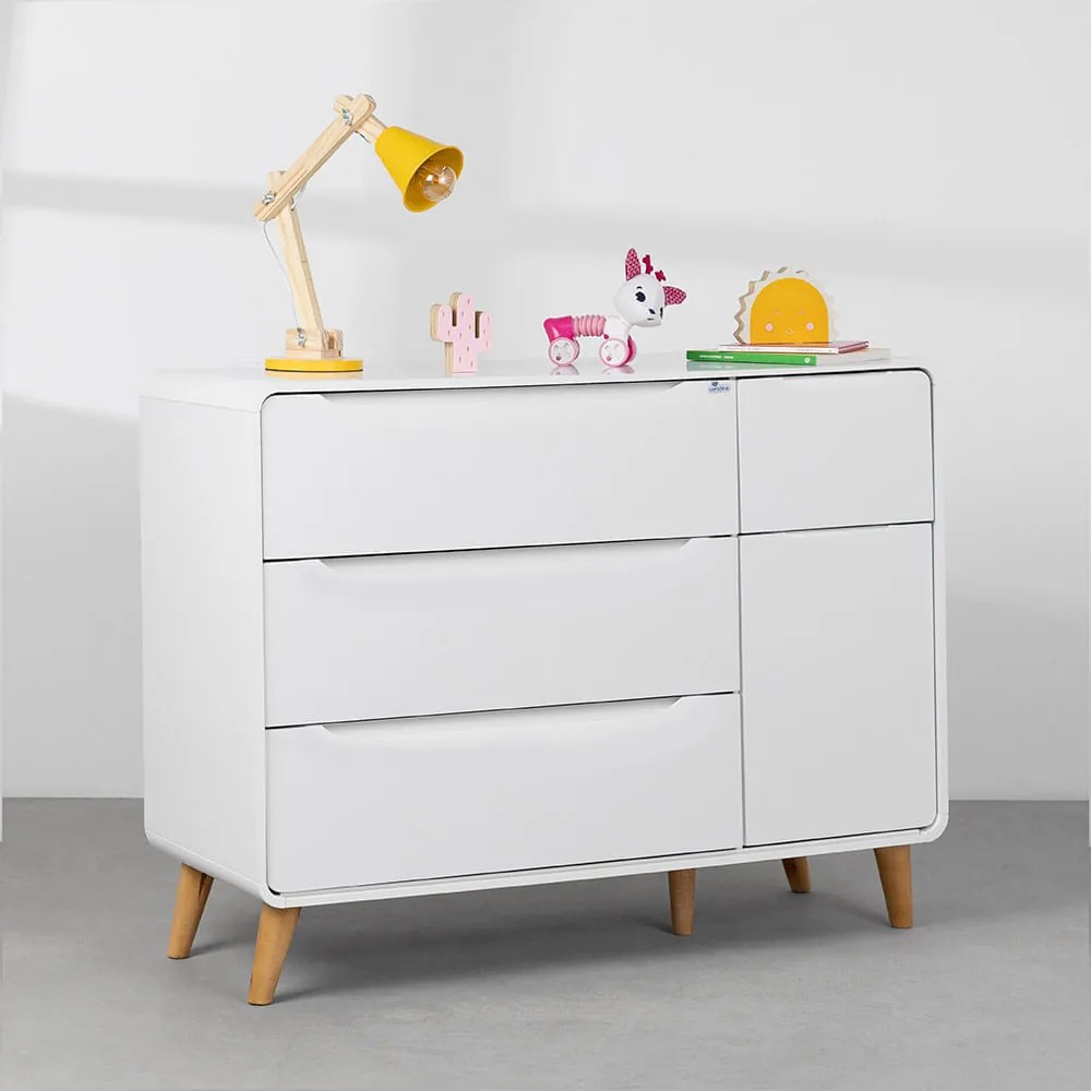 Cômoda Curva Mali 4 Gavetas e 1 Porta - Branco Fosco