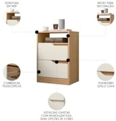 Mesa de Cabeceira 2 Gavetas Sole Flex Freijó/Off White - Albatroz