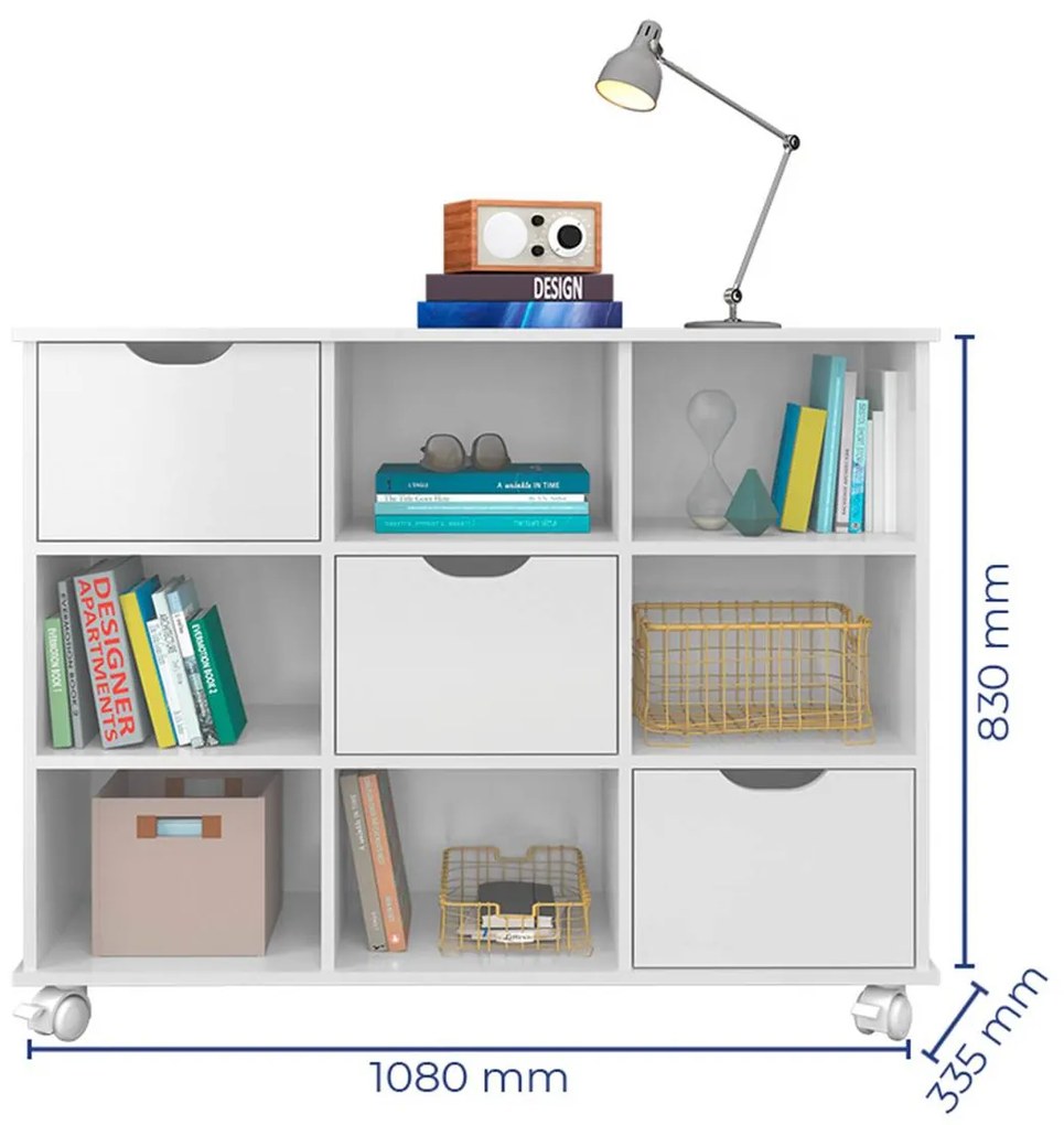 Nicho Organizador c/ 3 Gavetas com Rodízio Roterdã Q01 - ADJ Decor
