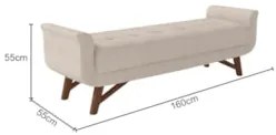 Puff Recamier Calçadeira 160cm Base Madeira Neville Z37 Linho Bege Cru