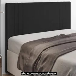 Cabeceira Cama Box Solteiro 90cm Estofada Rama Linho Preto Z04 - Mpoze