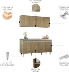 Armário Cozinha e Balcão Com Pia 160cm Arkansas Castanho    - Lumil