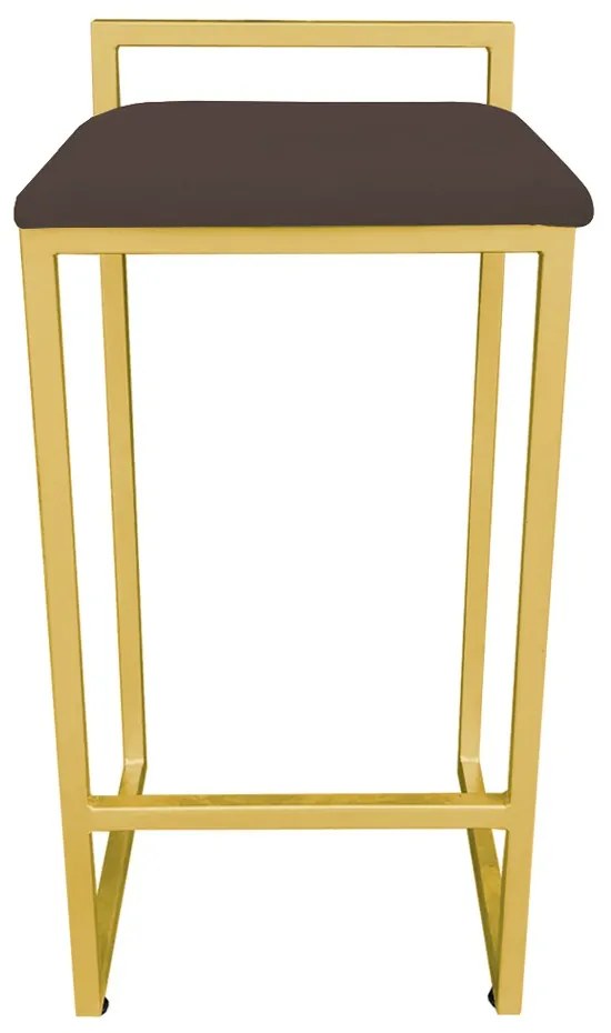 Banqueta Alta Lavínia Suede Marrom Base Dourado D'Rossi
