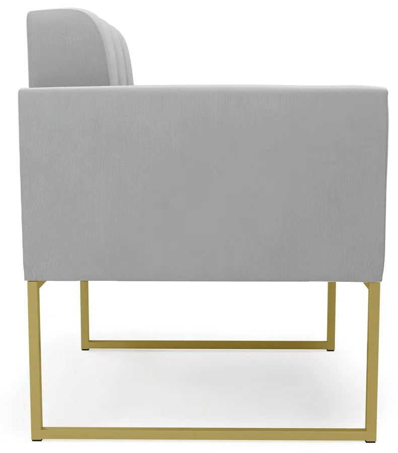Kit 1 Sofá Namoradeira e 2 Poltronas Elisa Suede Base Metálica Industrial Dourado - D'Rossi - Cinza