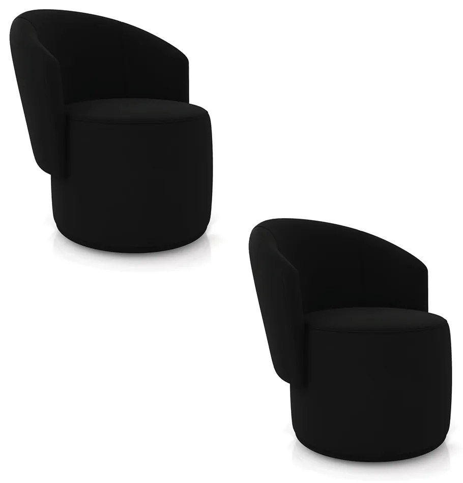 Poltrona Decorativa Orgânica Fixa para Sala Kit 2 Malu Veludo Preto M11 - D'Rossi