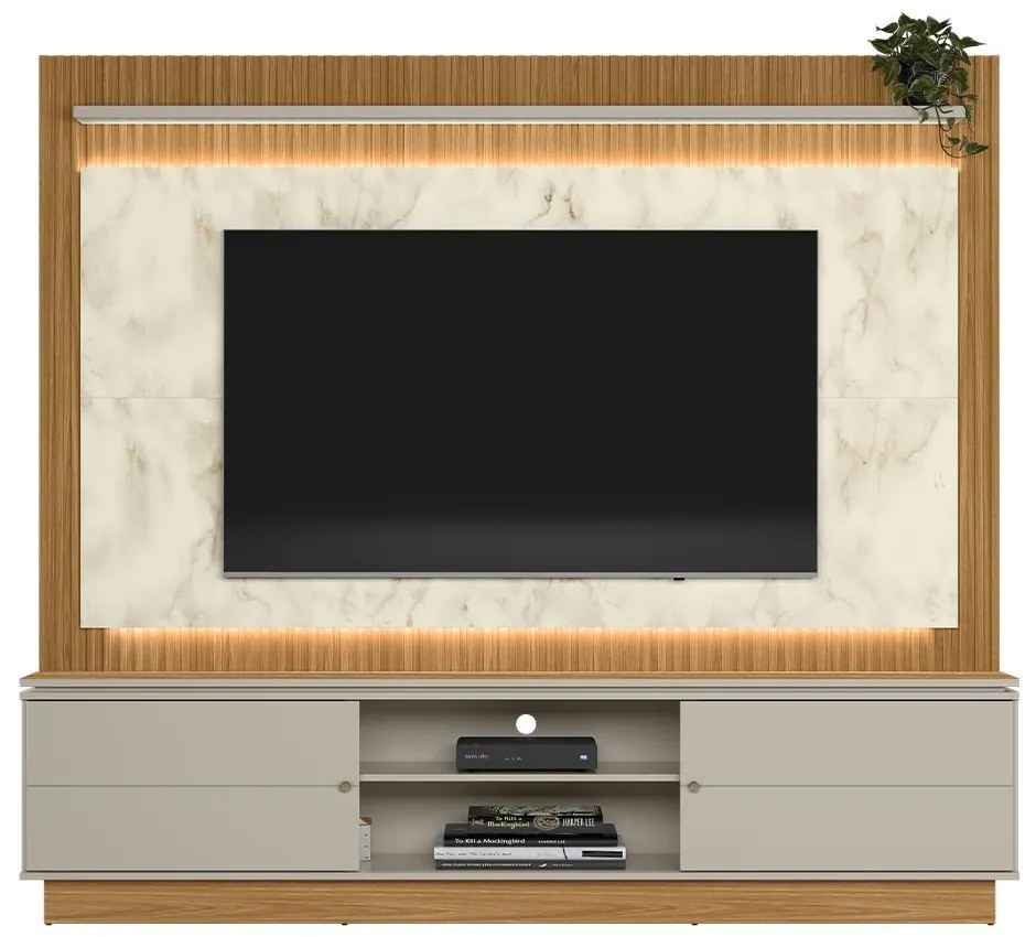 Estante Home 215cm Valdivia com LED Detalhe Marmorizado para Tv até 75 Nature/Off White G77 - Gran Belo
