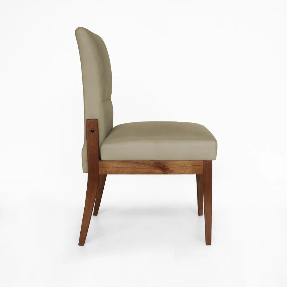Cadeira De Jantar Aurora Base Madeira Maciça Estofada Suede Nude