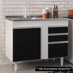 Balcão Gabinete 100cm Sem Tampo 2 Portas 2 Gavetas Luziania Branco/Pre