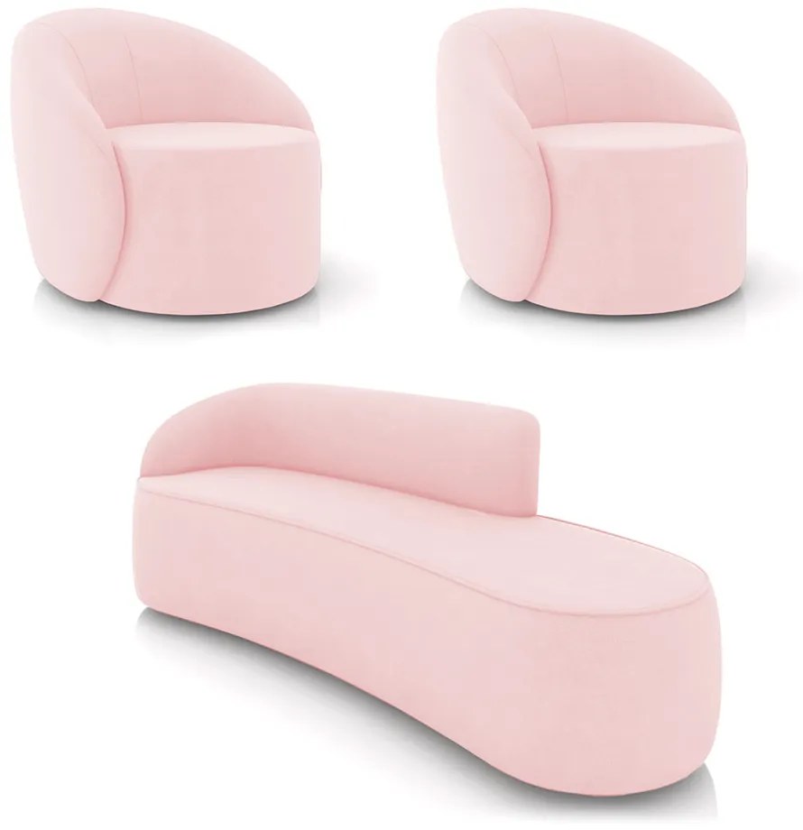 Sofá 4 Lugares Orgânico 220cm Morgan e 2 Poltronas Lua Suede Rosa Bebê D03 - D'Rossi