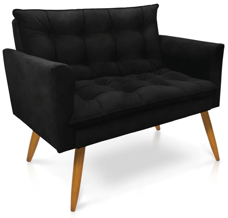 Sofá Namoradeira Tais Suede Preto Pés Palito Castanho - D'Rossi