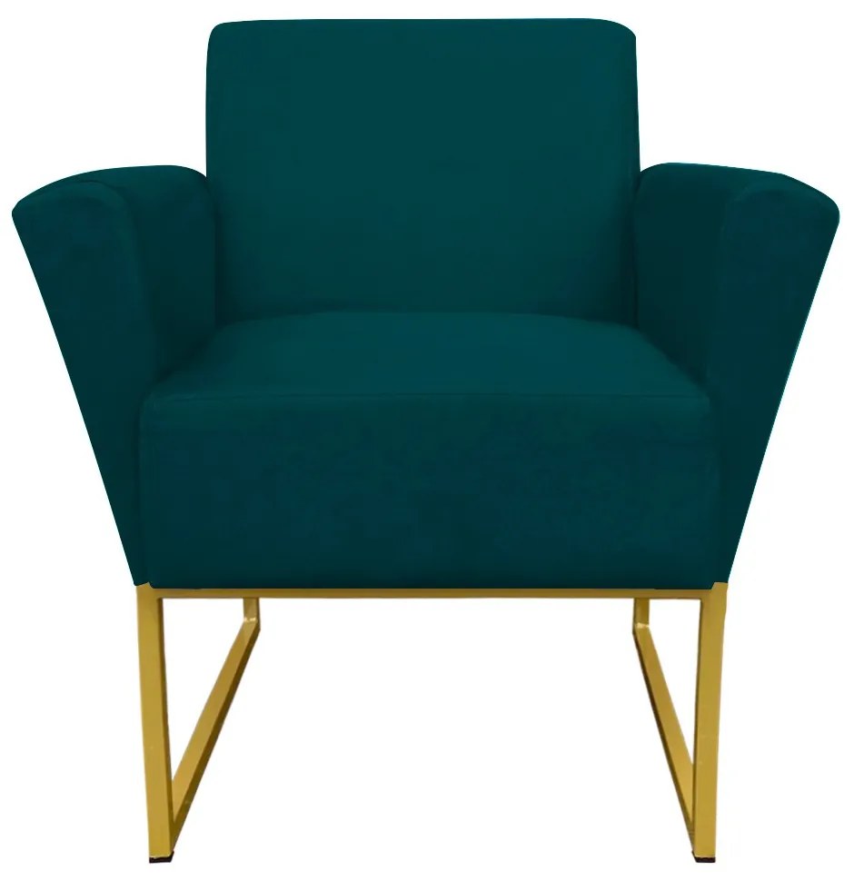 Poltrona Dora Suede Base Metálica Dourado D'Rossi - Azul Pavão