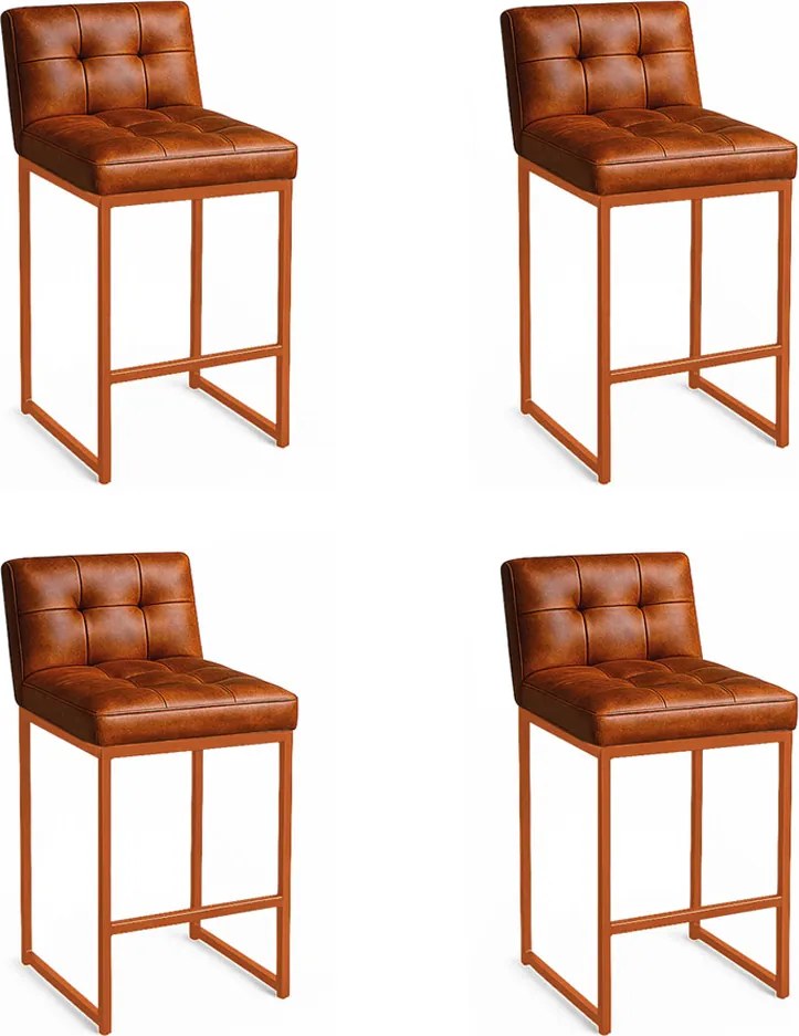 Banqueta Cozinha Alta com Encosto Industrial Kit 4 Bronze Lirina PU C05 - D'Rossi - Nozes