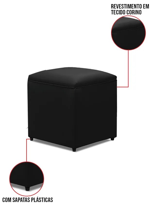 Puff Decorativo Quadrado para Sala Lígia Sintético E03 - D'Rossi - Preto