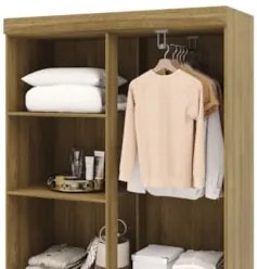 Guarda Roupa Solteiro 103cm Com 4 Portas Mayra Nature/Champanhe V02 -