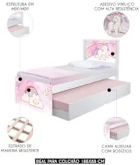 Cama Solteiro Infantil Com Auxiliar 188x88cm Unicórnio K06 - Mpozenato