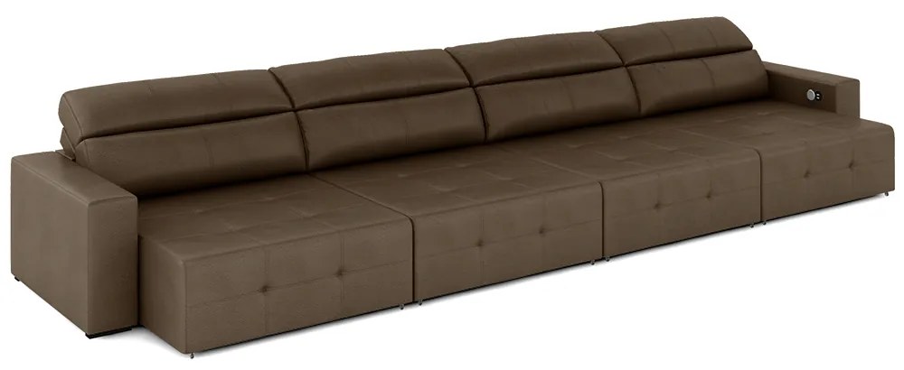 Sofá Retrátil 6 Lugares 404cm 4 Módulos Nero com USB Couro Cappuccino G52 - Gran Belo