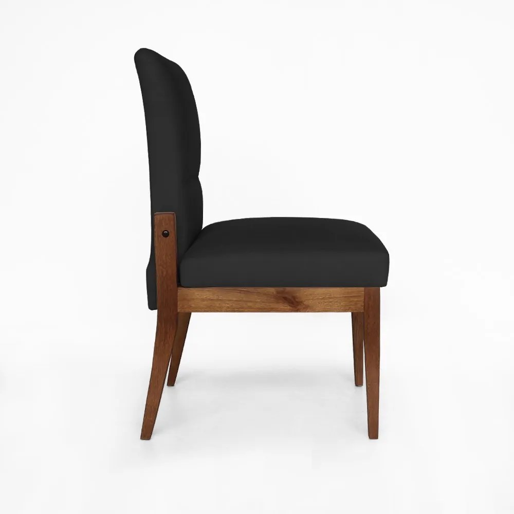 Cadeira De Jantar Aurora Base Madeira Maciça Estofada Suede Preto