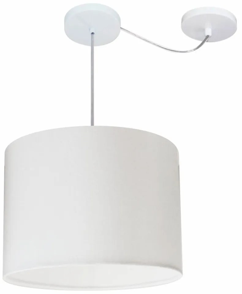 Lustre Pendente Cilíndrico Com Desvio Md-4227 Cúpula em Tecido 40x30cm Branco - Bivolt