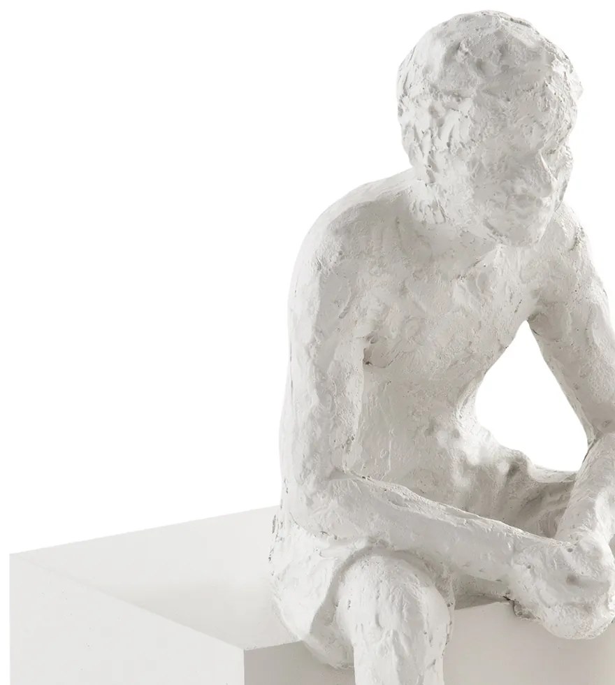 Escultura Decorativa "Pessoa Sentada" Poliresina Off White 17,5x15 cm - D'Rossi