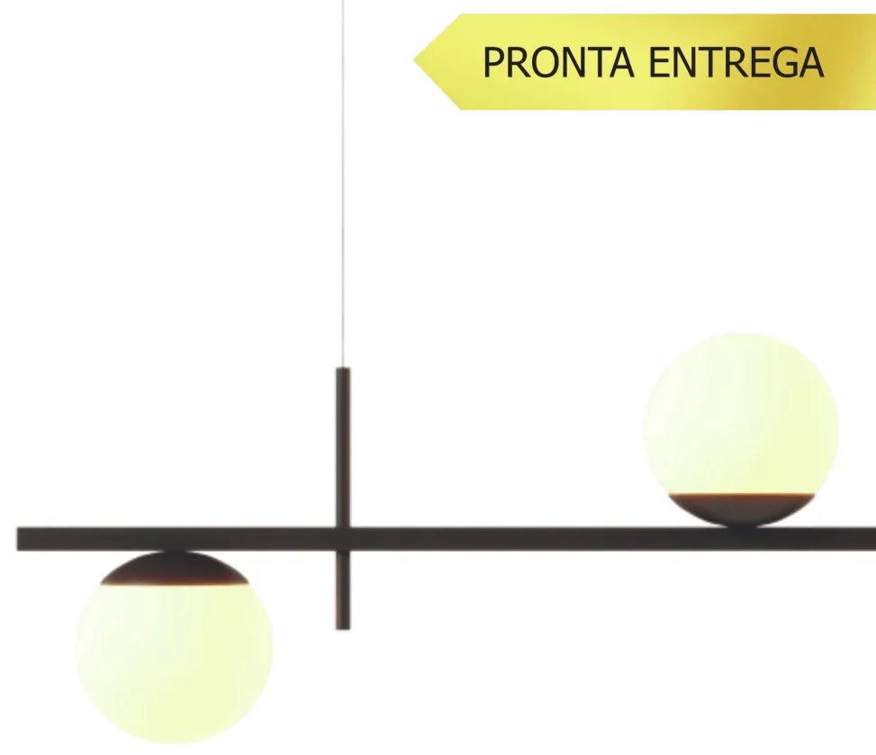 Pendente Three Gud Retângular 26X12X80Cm Alumínio E Globo Ø12Cm Fosco... (CHAMPANHE, FOSCO)