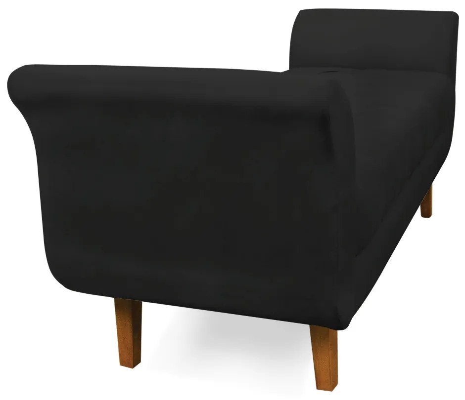 Recamier Olinda Veludo 160 cm Pés Chanfrado Castanhos - D'Rossi - Preto