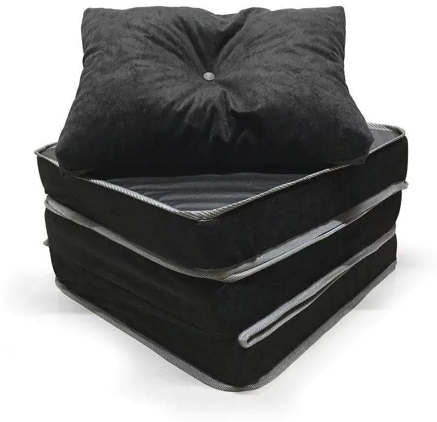 Puff Multifuncional 3 Em 1 + Travesseiro Solteiro - Suede E Corino Pre... (Roxo)