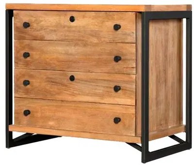 Comoda Teka Industrial em Madeira Mel e Base Preta com 90cm Largura - 70420 Sun House