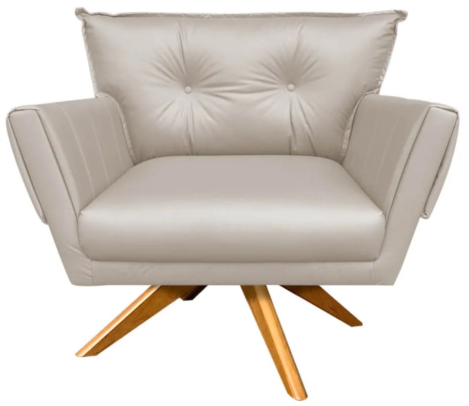 Kit 02 Poltronas Giratória Anitta Corino Base Madeira MA30 D03 - D'Rossi - Bege