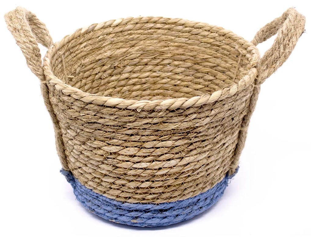 Cesto de Fibra Natural  Seagrass Com Fundo Azul 20x27x27 cm - D'Rossi