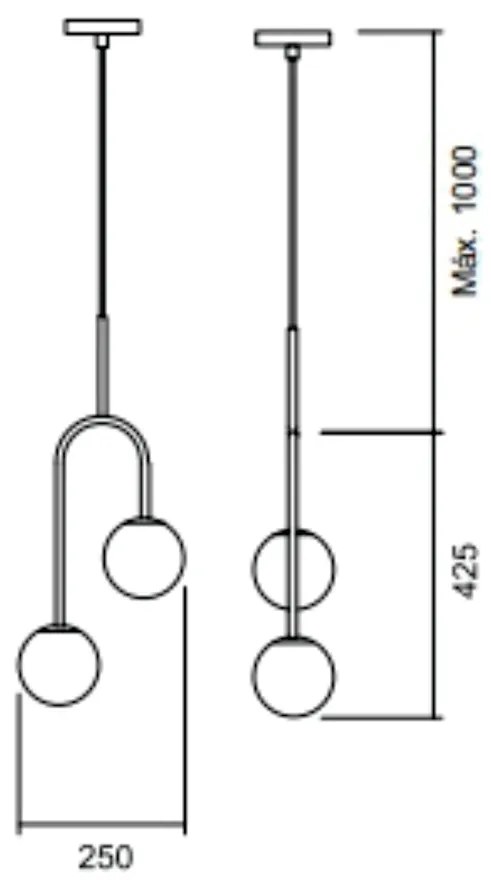 Pendente Pêndulo C/ 2 Globos 25X42Xcm 2L G9 / Metal E Globo Ø12Cm | Us... (MR-T / CB-M - Marrom Text + Cobre Metálico, FOSCO)
